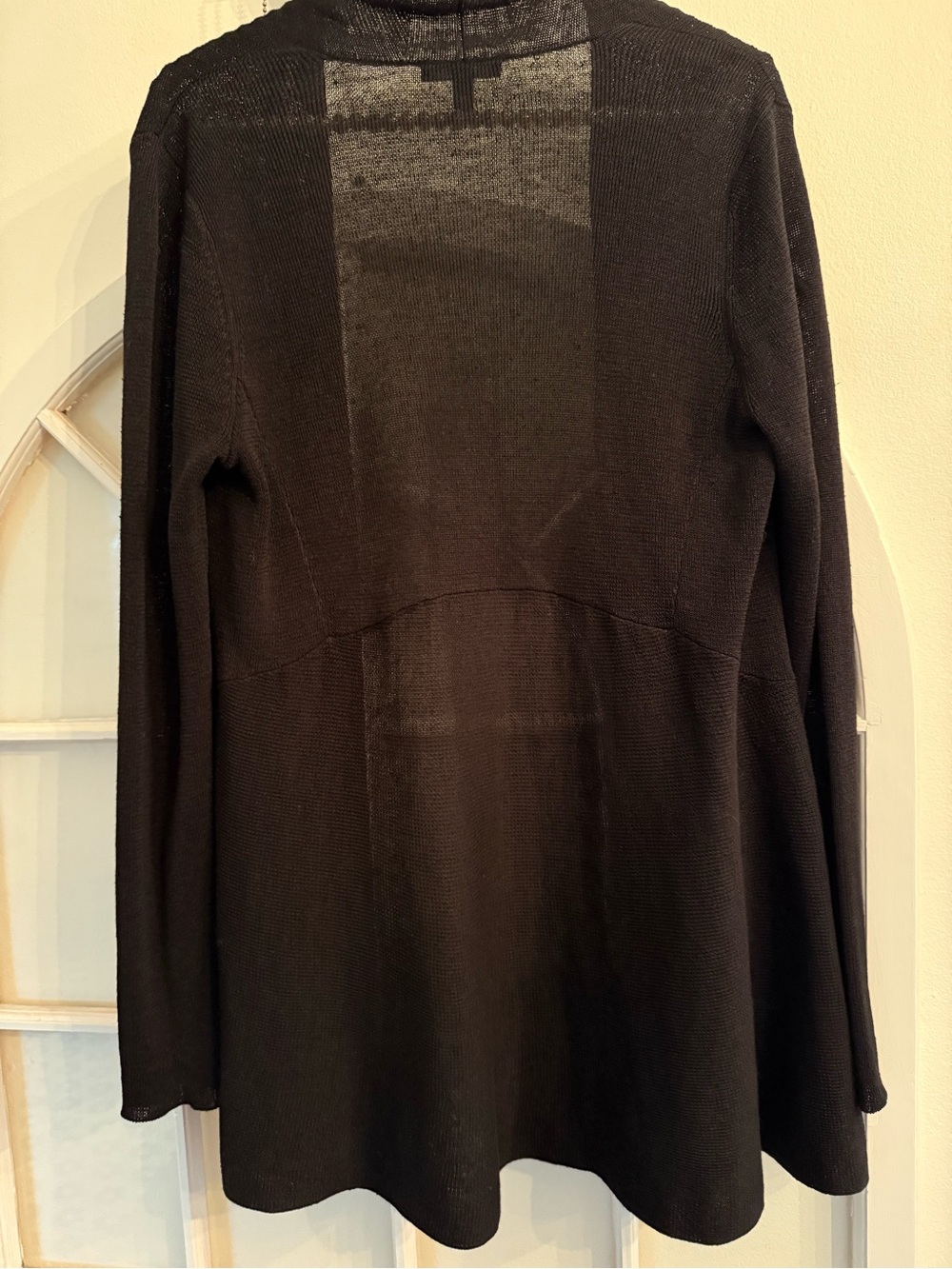 Eileen Fisher Black Open Front Cardigan Light Knit paneled construction elegant